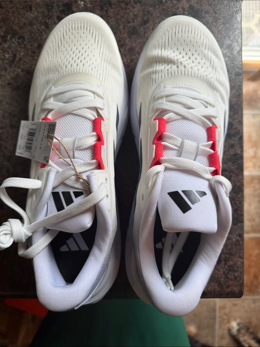 adidas White Sneakers with Navy Stripes and Coral Accents